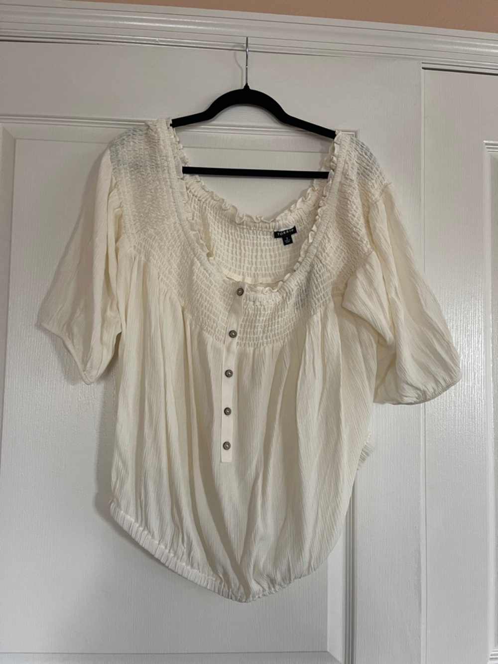 NWT torrid Cream Smocked Henley Peasant Blouse